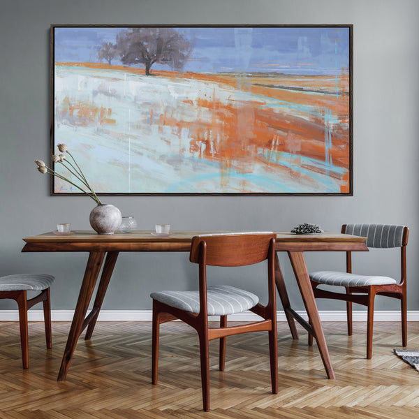 Winter's Last Light – James Ayers Winter Landscape Painting, 30x54