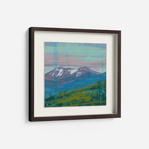 James Ayers winter landscape painting with snow and layered hills