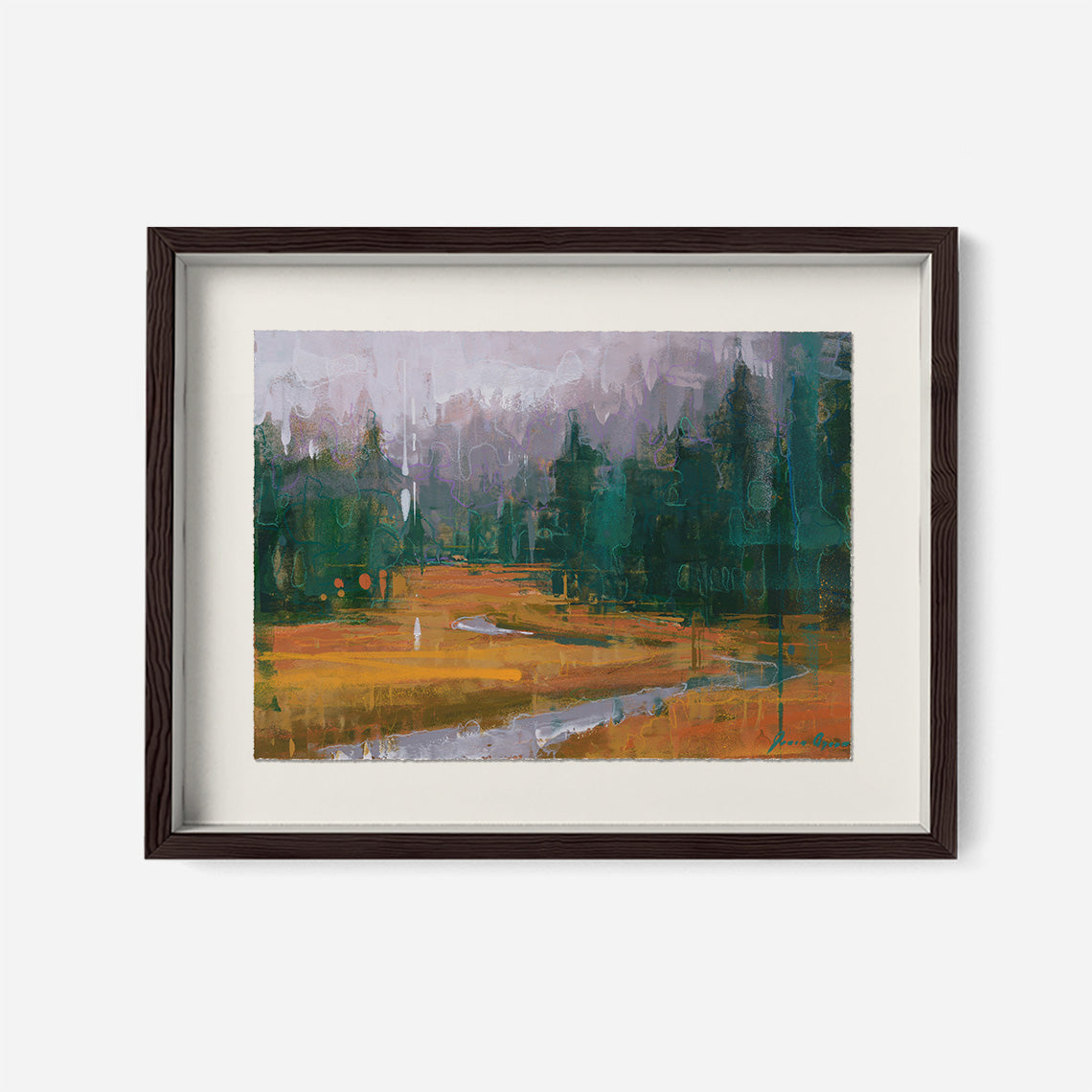 "Still Morning Mist" by James Ayers – a 10x14” misty landscape painting with foggy hills, soft sky, and peaceful earth tones.
