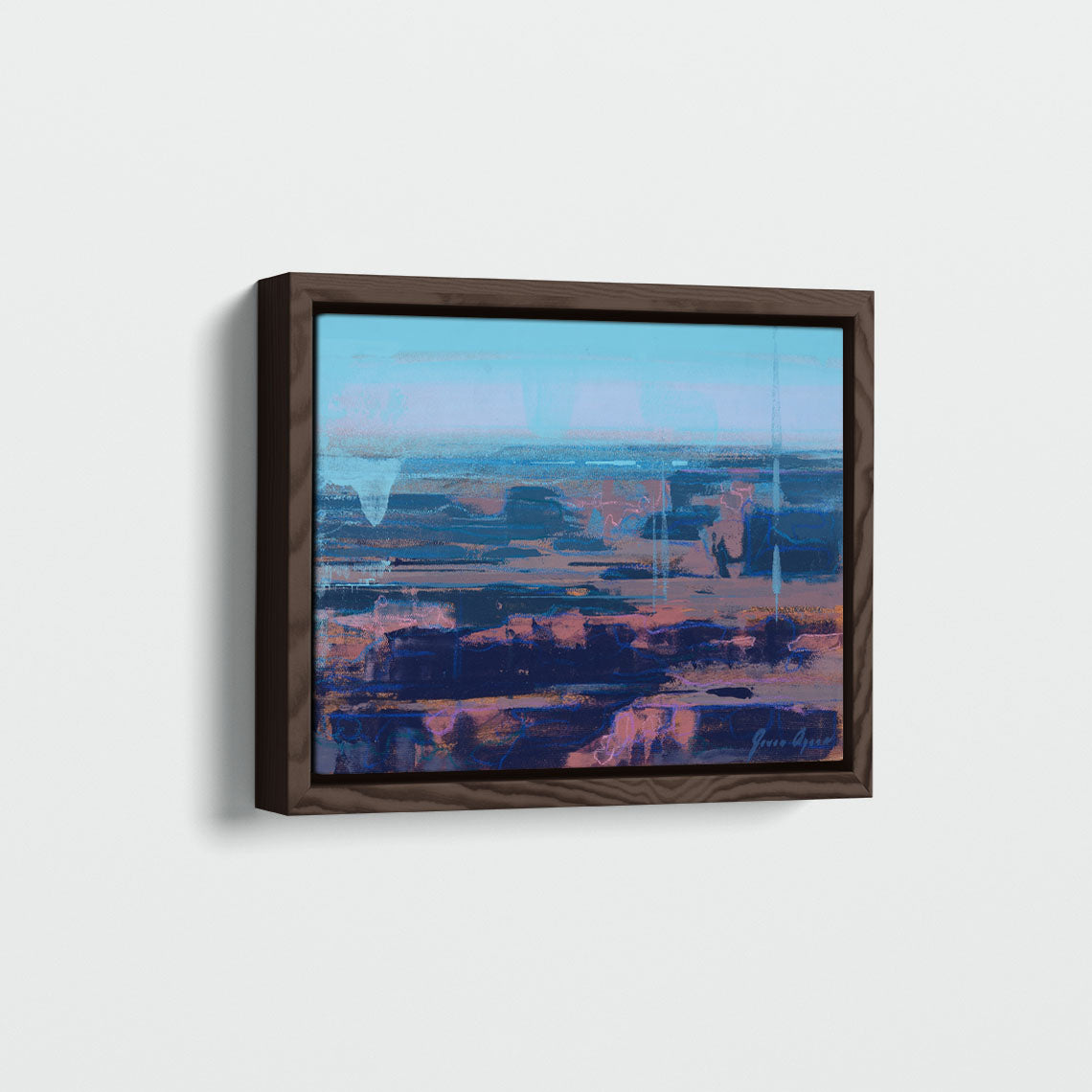 Side view of "Views Through Time" by James Ayers, highlighting the painting’s depth, framing, and modern color application.